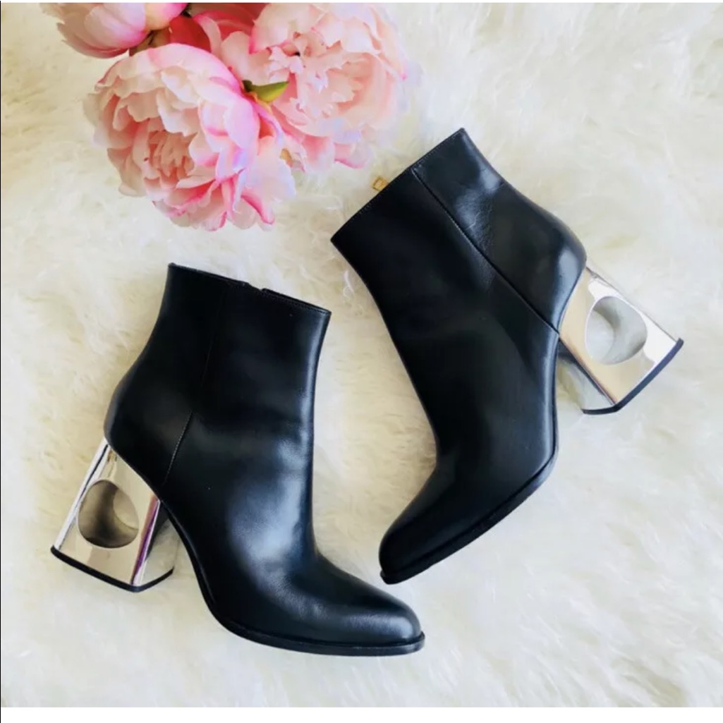 Marni Cut Out Block Heel Leather Black Booties Size 9.5